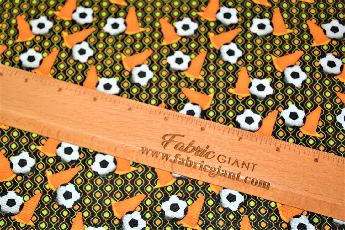 Orange & Green Printed 100% Cotton, Football Fabric