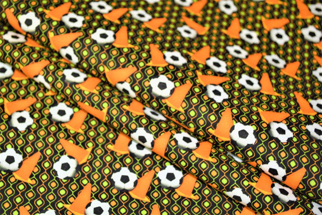 Orange & Green Printed 100% Cotton, Football Fabric