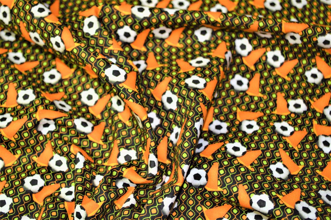 Orange & Green Printed 100% Cotton, Football Fabric