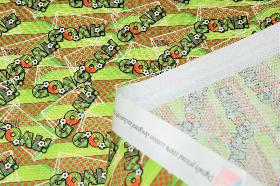 Green Football Print Cotton Fabric