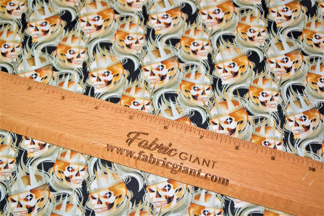 Grey & Black Printed 100% Cotton, Skulls Print