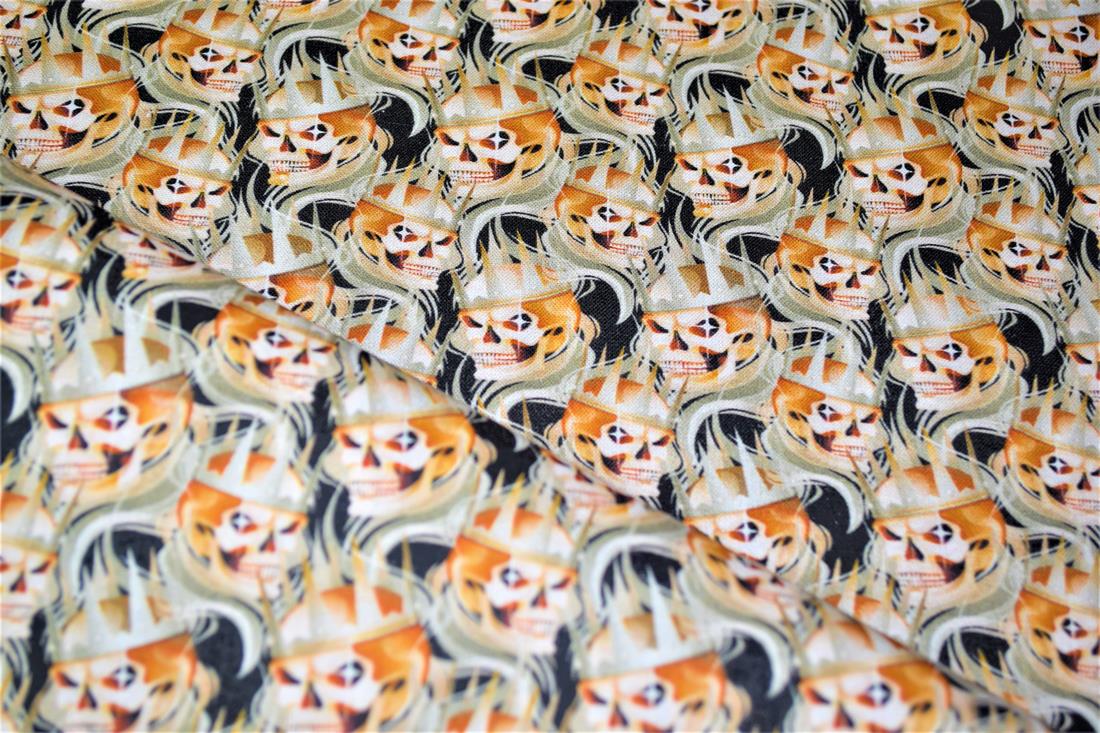 Grey & Black Printed 100% Cotton, Skulls Print