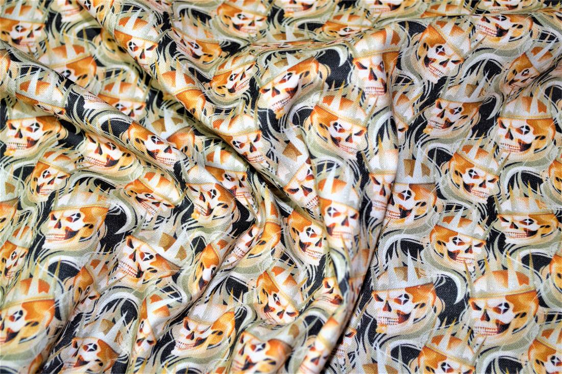 Grey & Black Printed 100% Cotton, Skulls Print