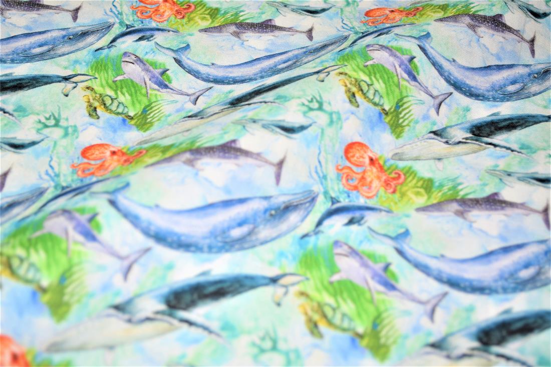Green Printed 100% Cotton, Sealife Fabric