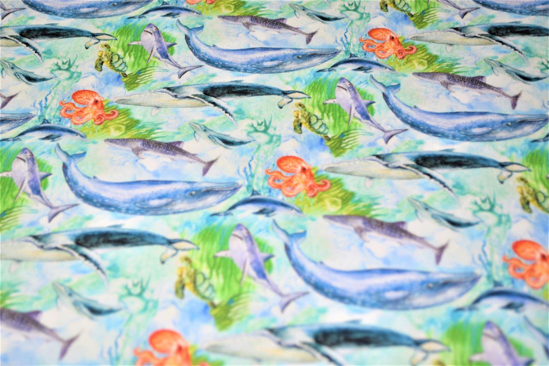Green Printed 100% Cotton, Sealife Fabric