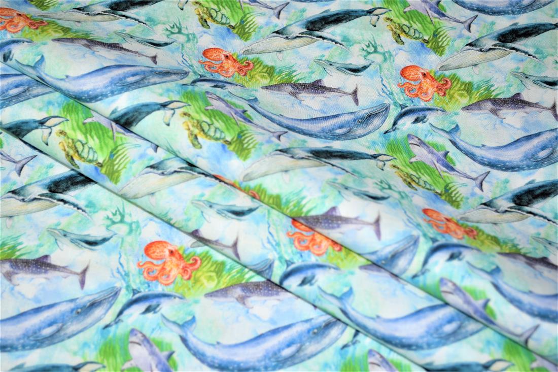 Green Printed 100% Cotton, Sealife Fabric