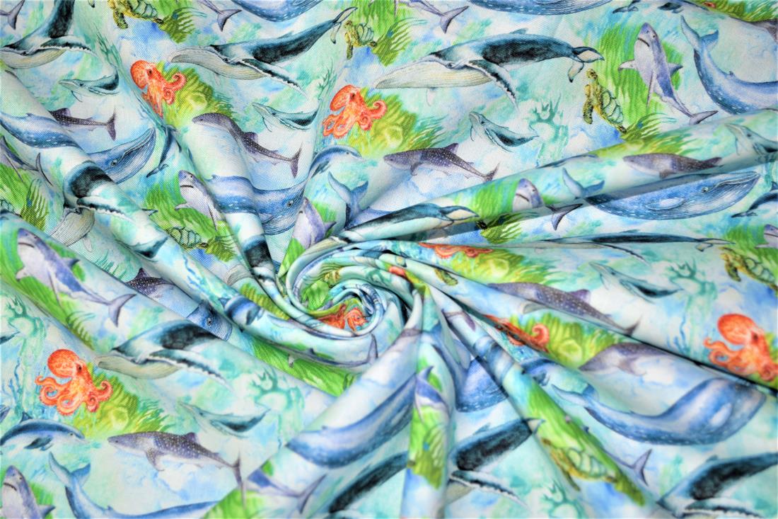 Green Printed 100% Cotton, Sealife Fabric