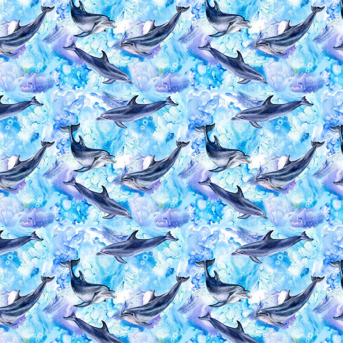 Blue Printed 100% Cotton, Sealife Fabric