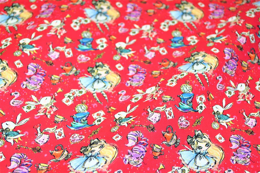 Red Printed 100% Cotton, Wonderland Fabric