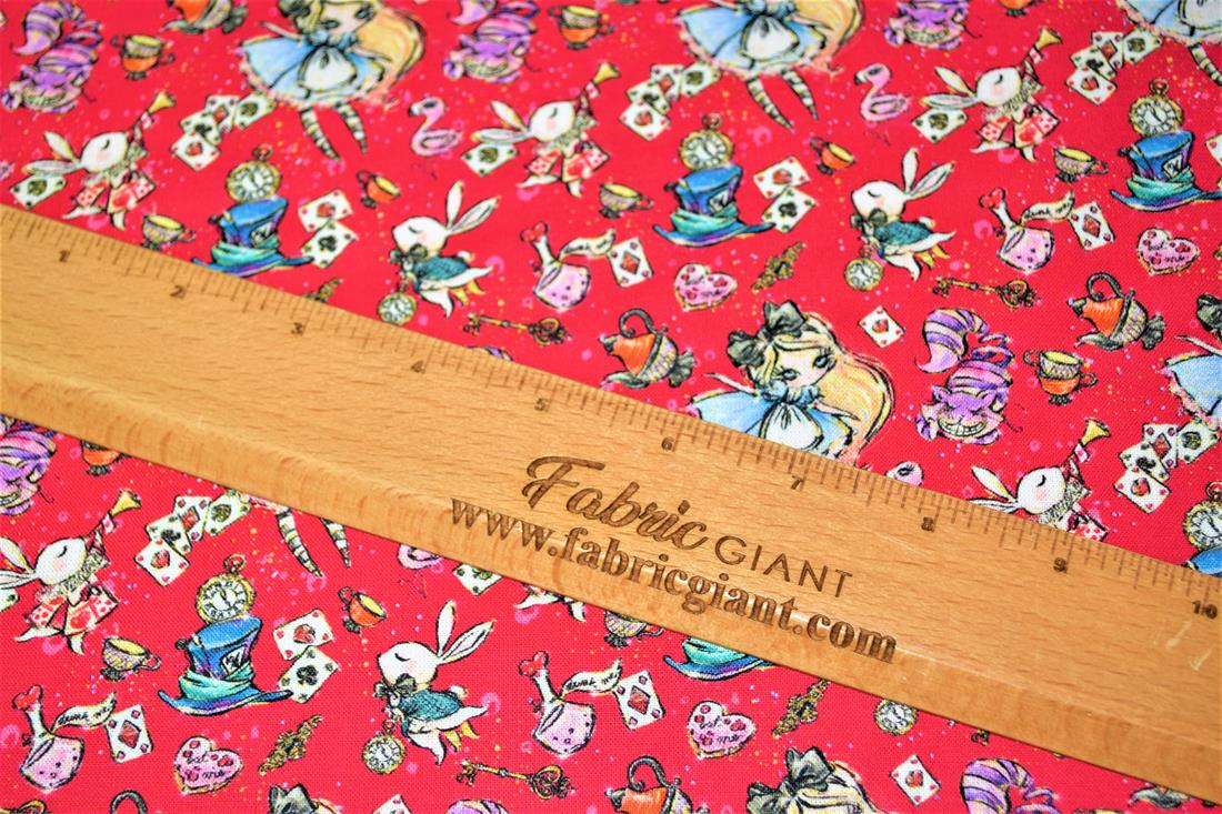 Red Printed 100% Cotton, Wonderland Fabric