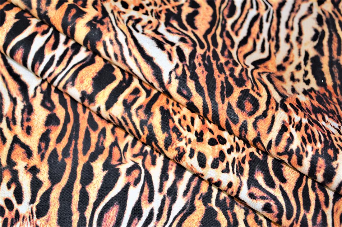 Brown & Black Printed 100% Cotton, Animals Skin Fabric