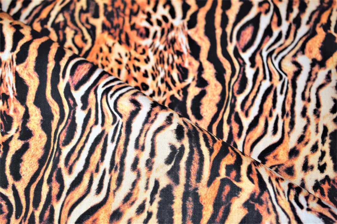 Brown & Black Printed 100% Cotton, Animals Skin Fabric