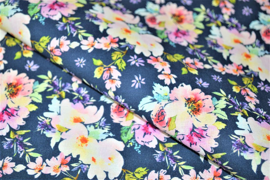 Navy Roses Print Cotton Fabric