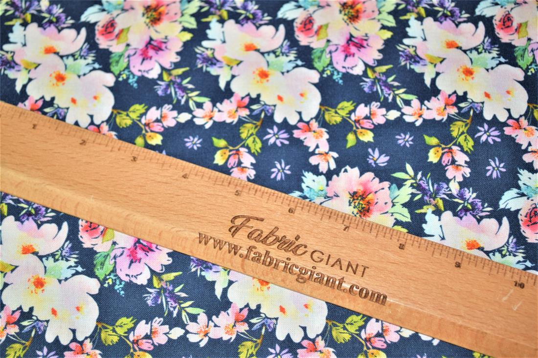 Navy Roses Print Cotton Fabric