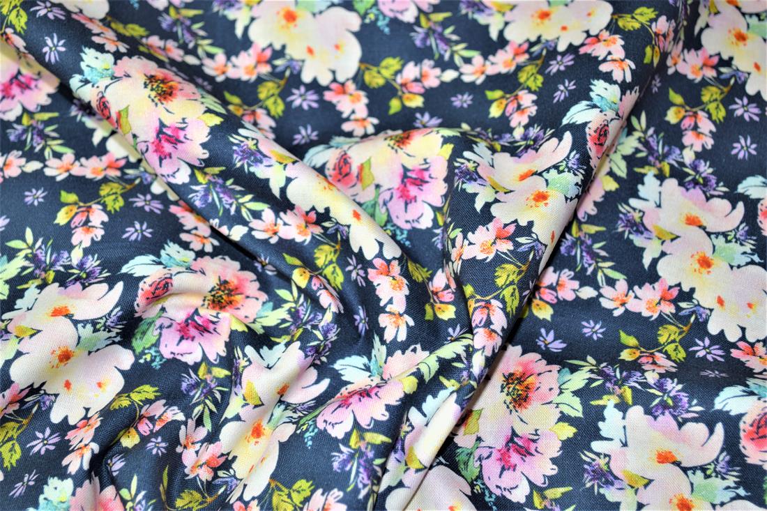 Navy Roses Print Cotton Fabric