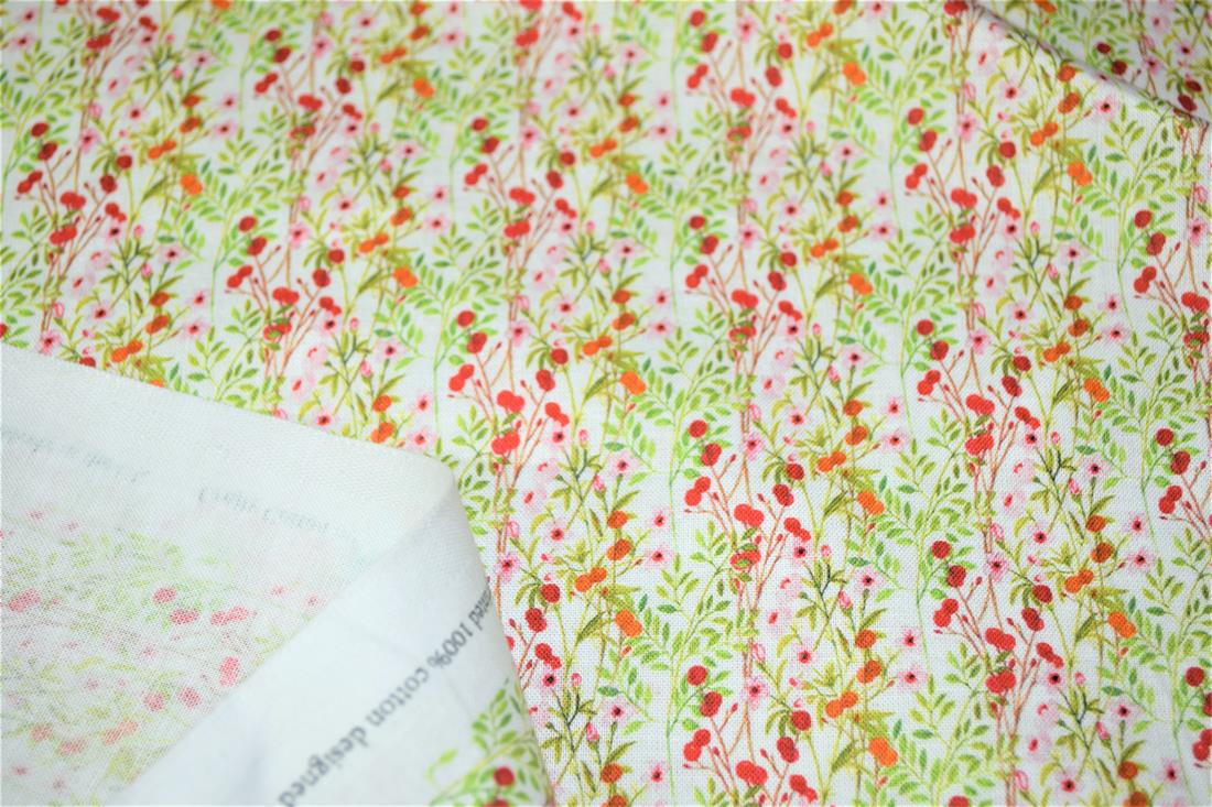 Cream Printed 100% Cotton, Country Florals Fabric
