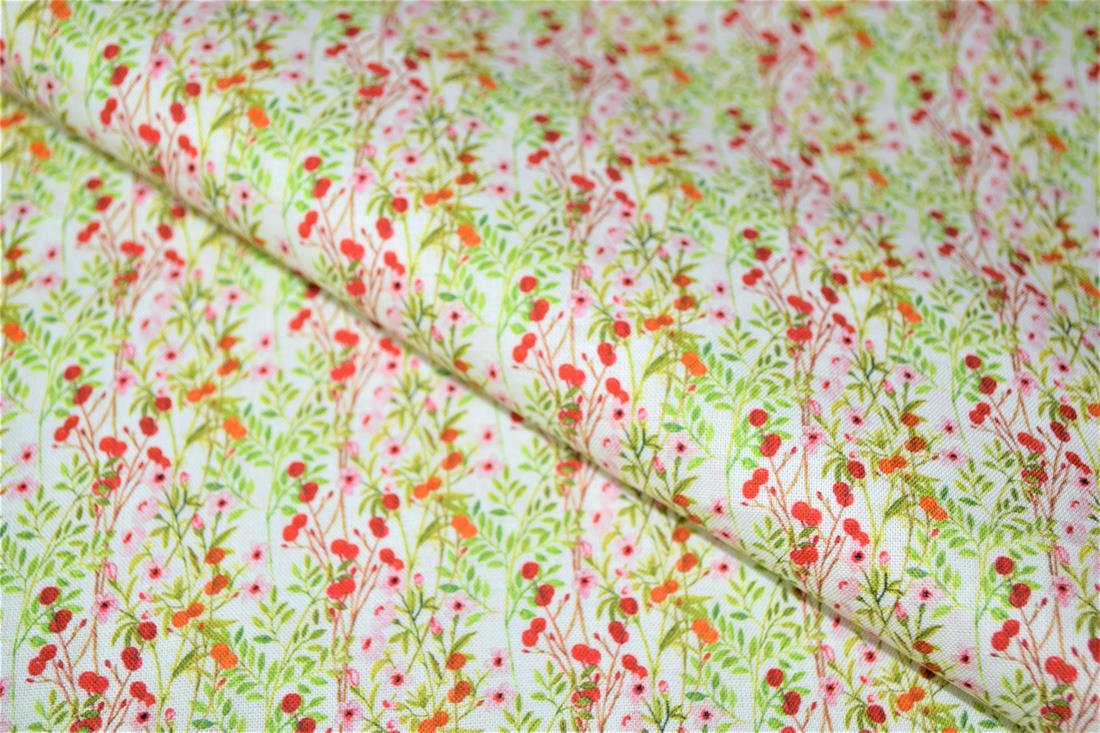 Cream Printed 100% Cotton, Country Florals Fabric
