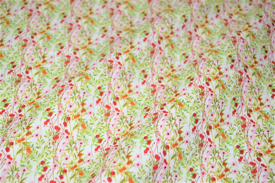 Cream Printed 100% Cotton, Country Florals Fabric