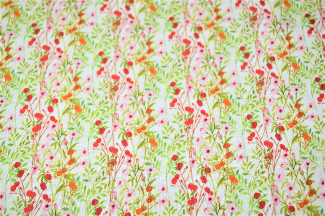 Cream Printed 100% Cotton, Country Florals Fabric