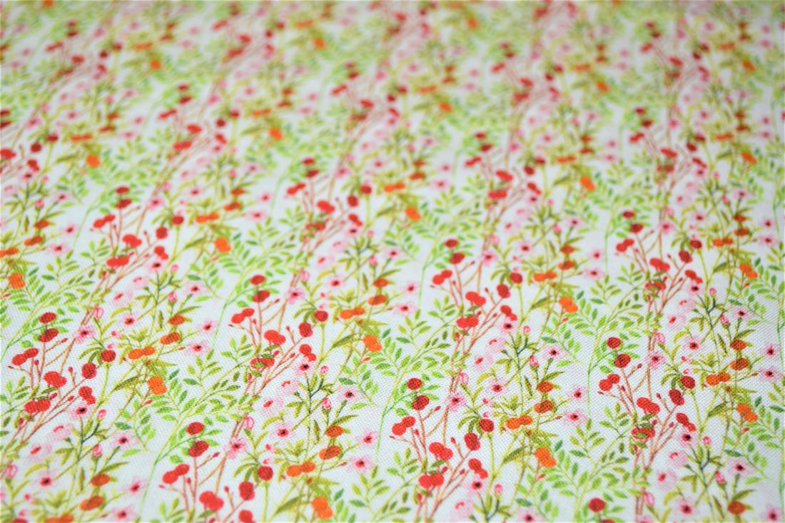 Cream Printed 100% Cotton, Country Florals Fabric