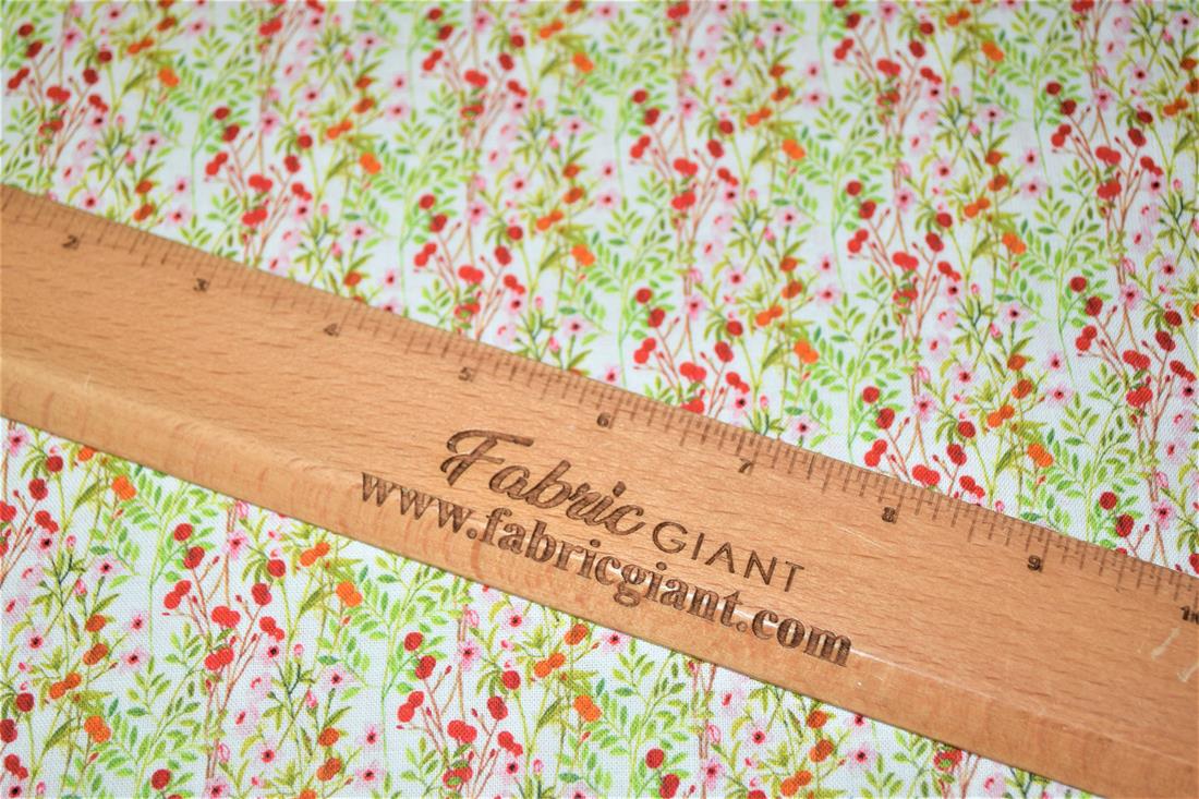 Cream Printed 100% Cotton, Country Florals Fabric