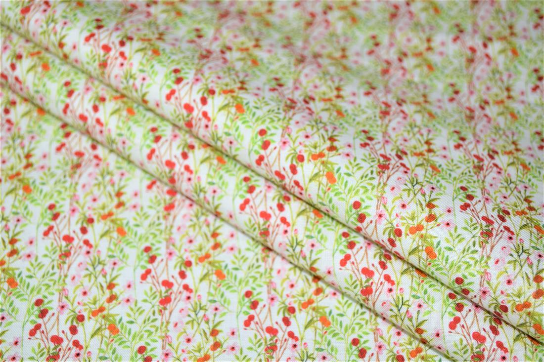 Cream Printed 100% Cotton, Country Florals Fabric