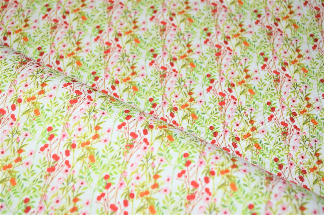 Cream Printed 100% Cotton, Country Florals Fabric