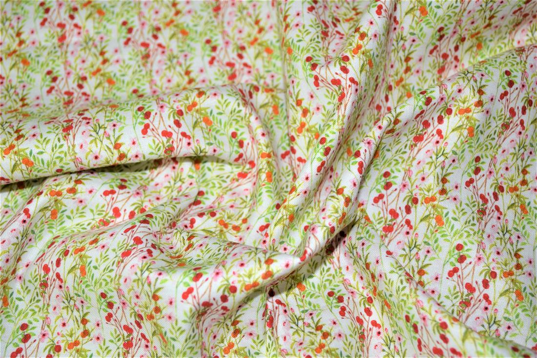 Cream Printed 100% Cotton, Country Florals Fabric