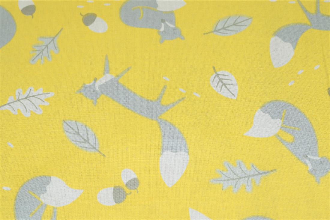 Yellow Mr Fox Printed 100% Cotton Fabric