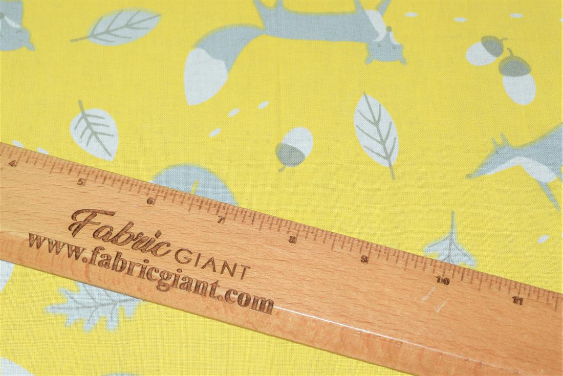 Yellow Mr Fox Printed 100% Cotton Fabric