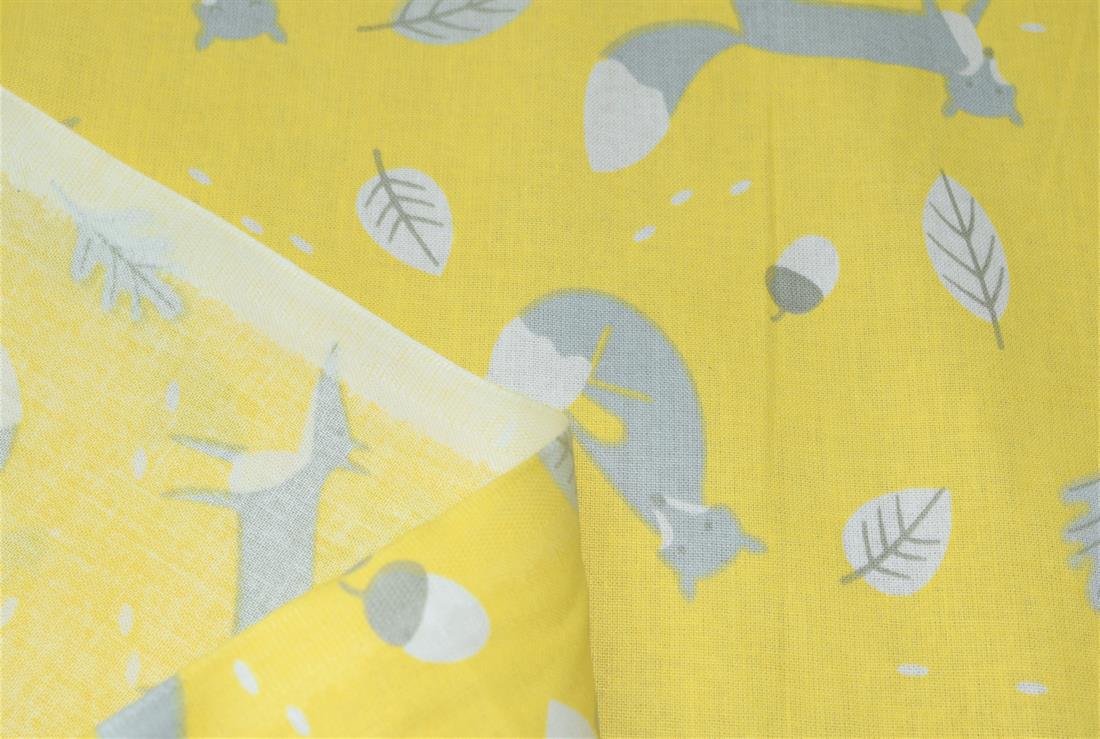 Yellow Mr Fox Printed 100% Cotton Fabric