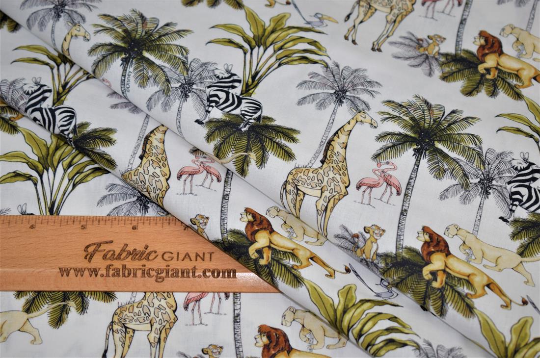 Off White 100% Cotton Quilting Fabric, Lion King Print