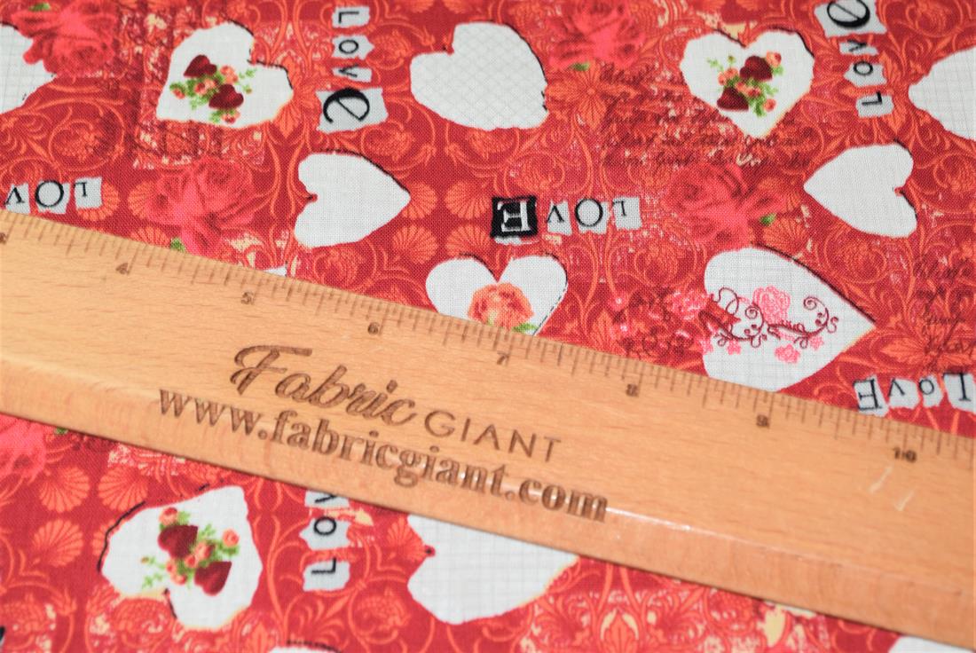 Red & White Printed 100% Cotton, Love Hearts Print