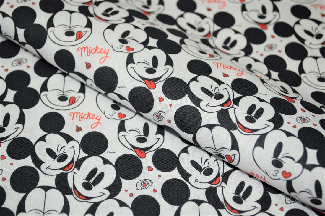White & Black Mickey Love Printed 100% Cotton Fabric