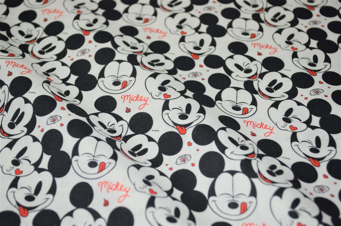 White & Black Mickey Love Printed 100% Cotton Fabric