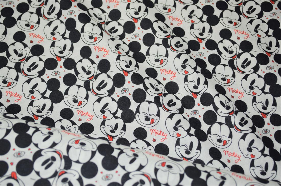 White & Black Mickey Love Printed 100% Cotton Fabric