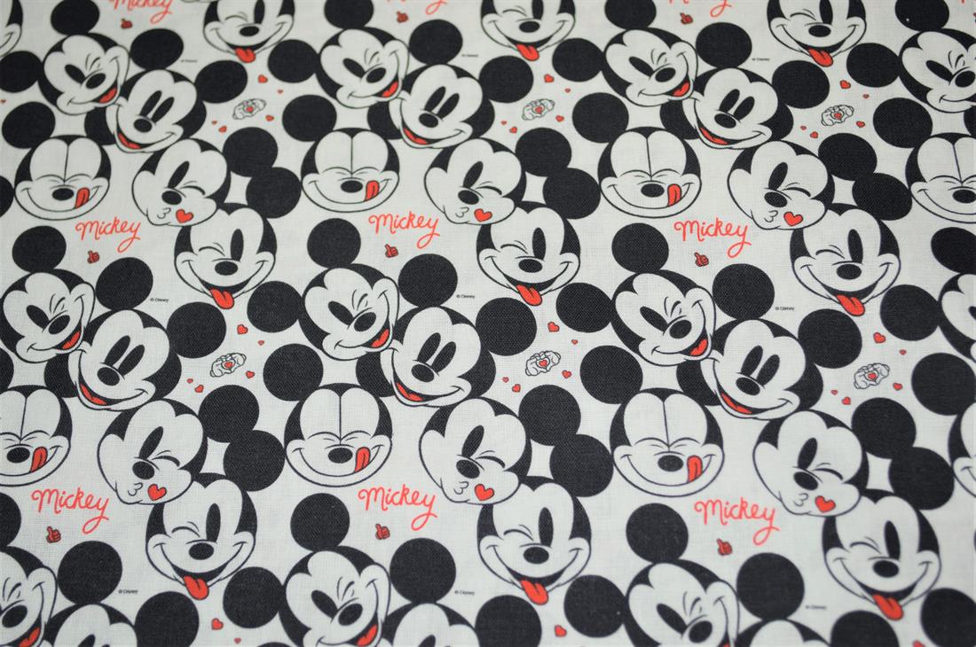 White & Black Mickey Love Printed 100% Cotton Fabric