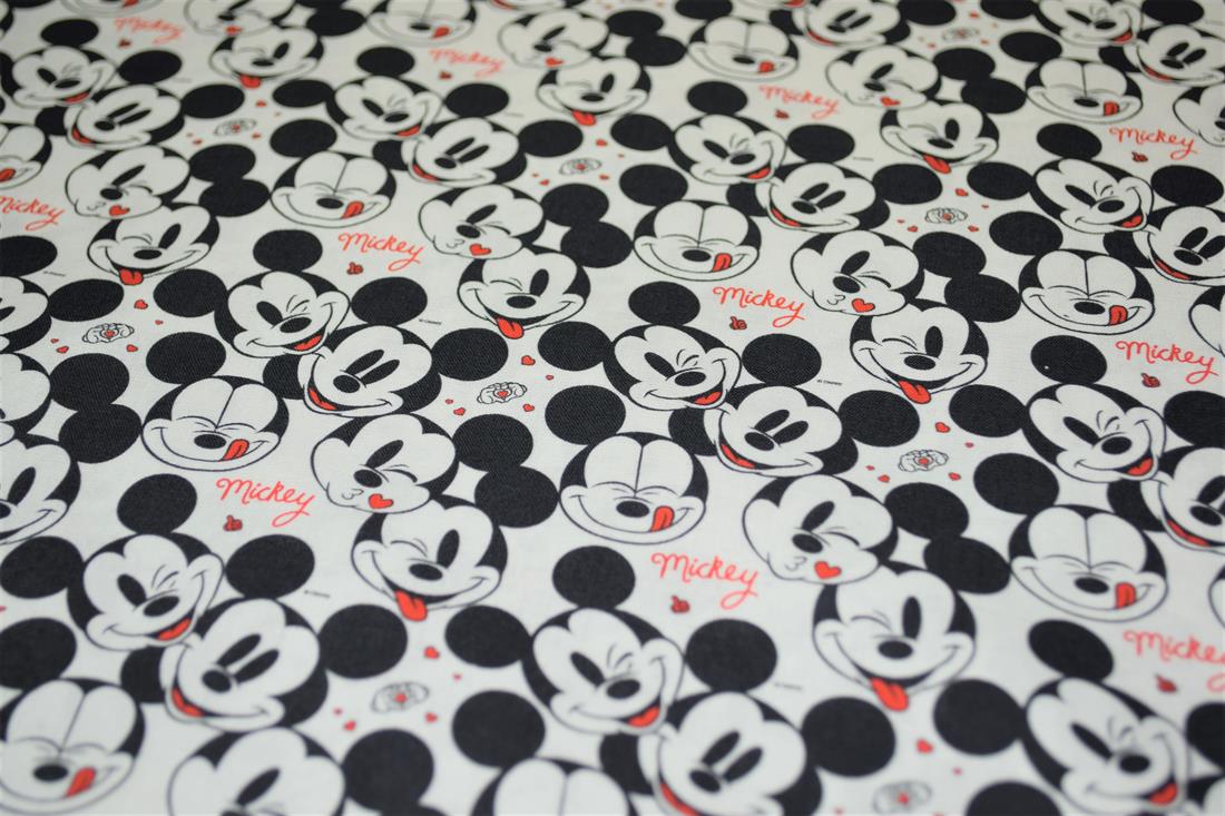 White & Black Mickey Love Printed 100% Cotton Fabric