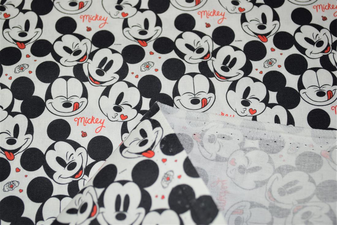 White & Black Mickey Love Printed 100% Cotton Fabric