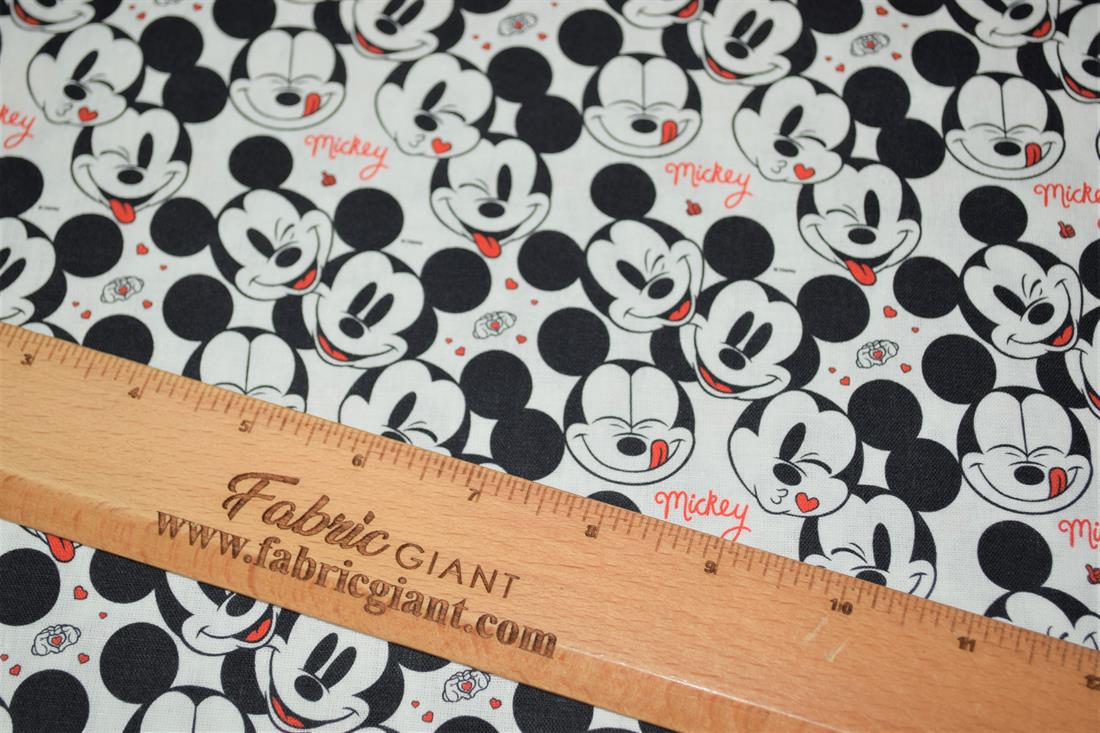 White & Black Mickey Love Printed 100% Cotton Fabric
