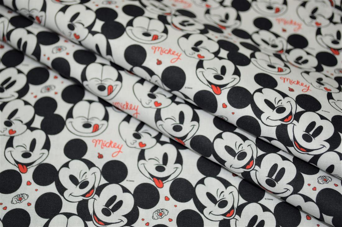White & Black Mickey Love Printed 100% Cotton Fabric