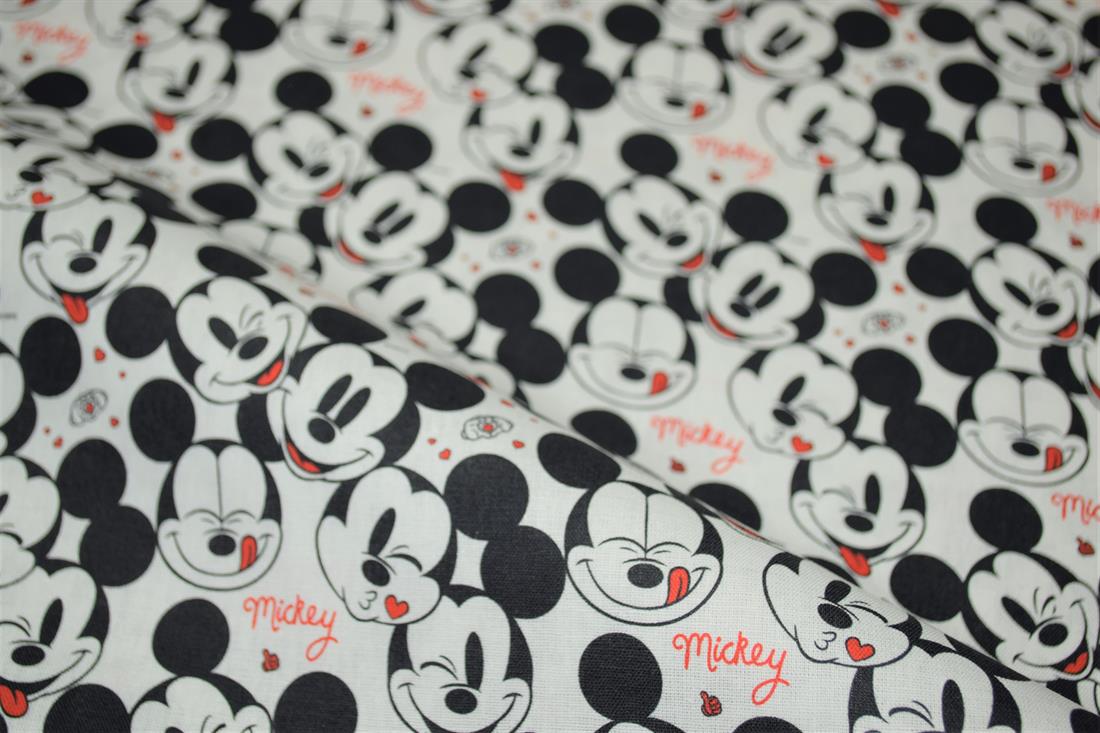 White & Black Mickey Love Printed 100% Cotton Fabric