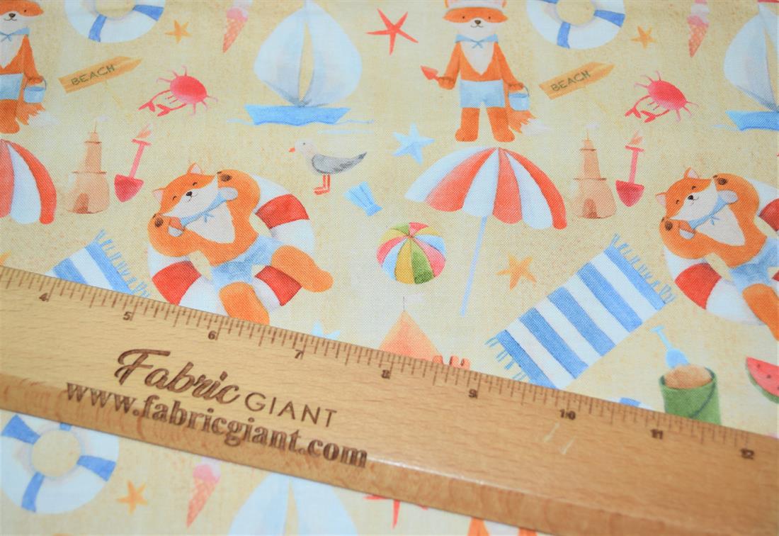 Beige Little Johnny Goes to the Beach Printed Cract 100% Cotton Day…