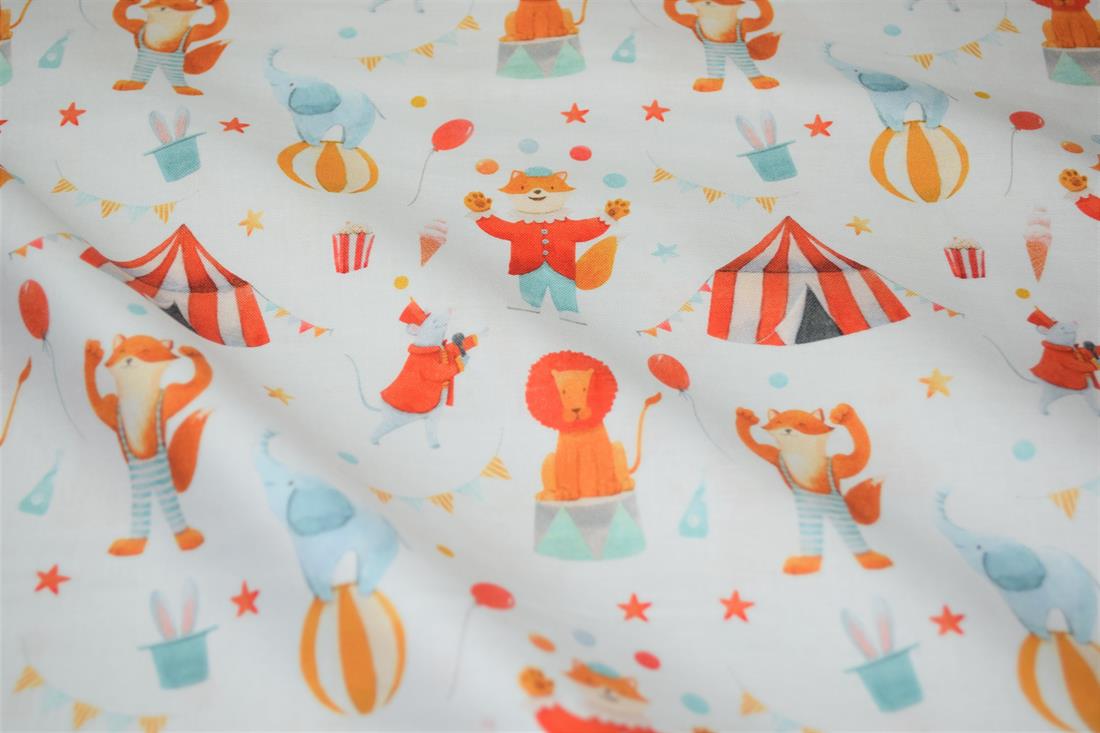 Cream Little Johnny Printed Cract 100% Cotton Circus Fabric