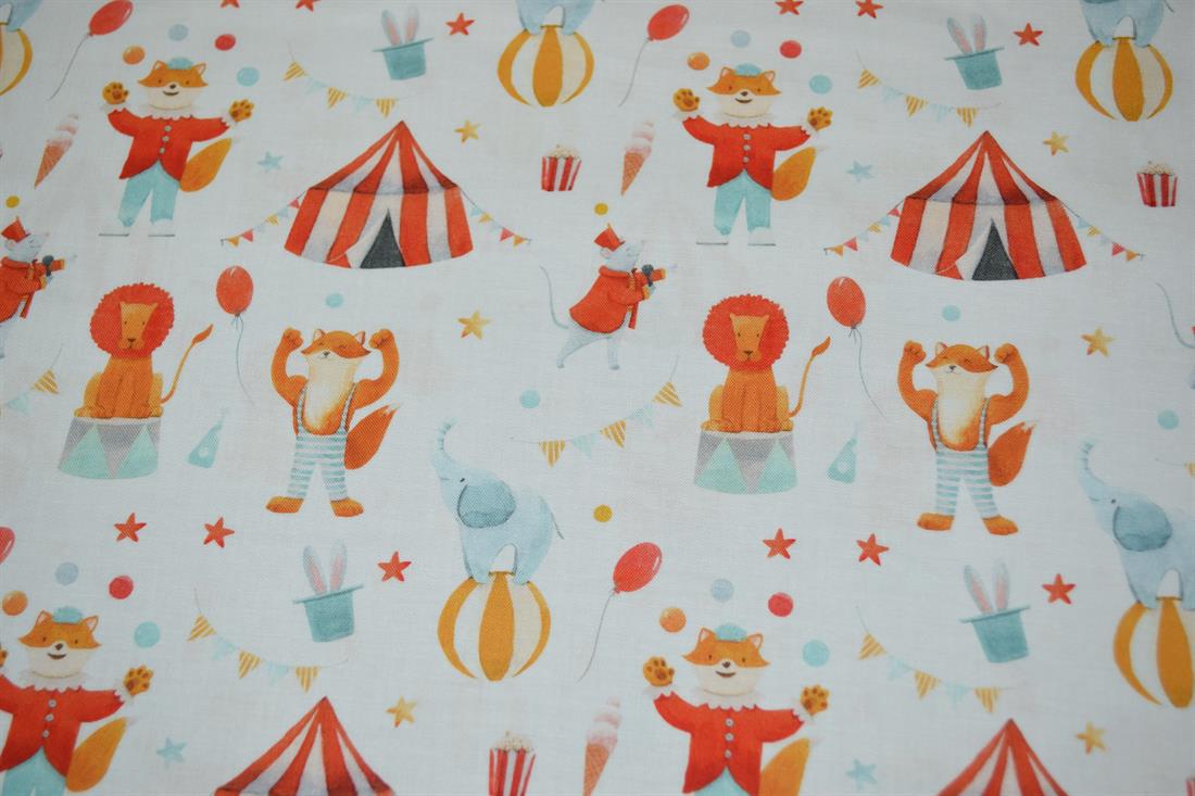 Cream Little Johnny Printed Cract 100% Cotton Circus Fabric