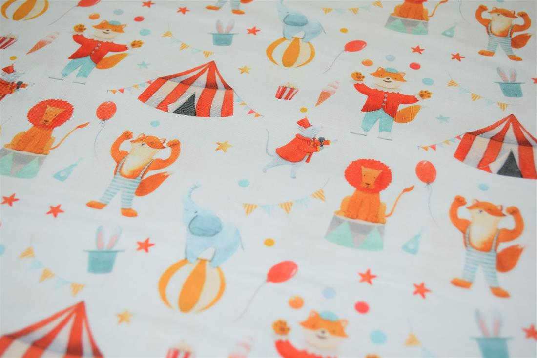 Cream Little Johnny Printed Cract 100% Cotton Circus Fabric