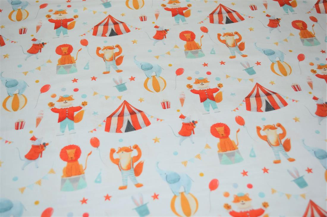 Cream Little Johnny Printed Cract 100% Cotton Circus Fabric