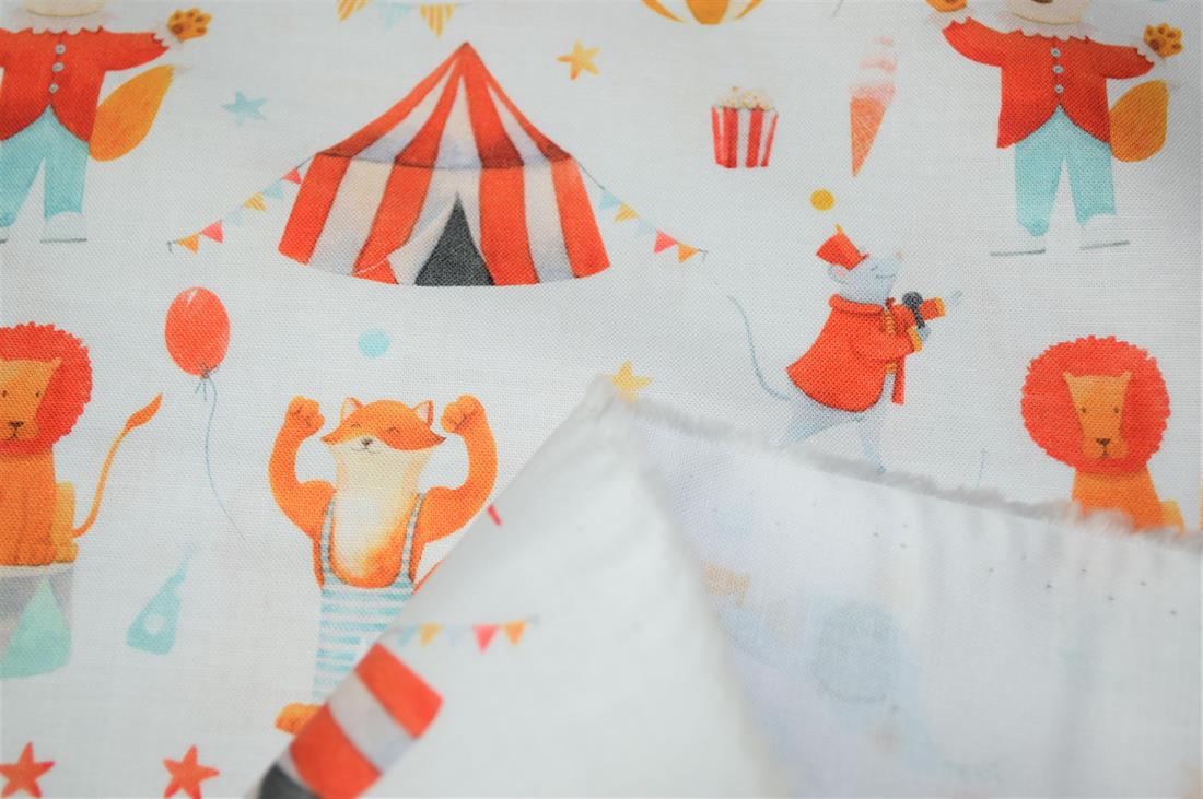 Cream Little Johnny Printed Cract 100% Cotton Circus Fabric