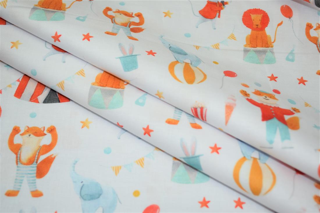 Cream Little Johnny Printed Cract 100% Cotton Circus Fabric