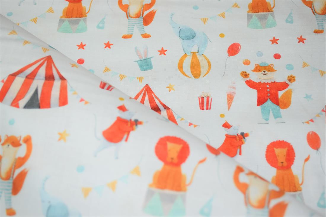 Cream Little Johnny Printed Cract 100% Cotton Circus Fabric